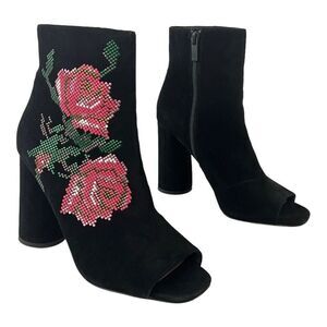 Donald J Pliner 8.5 Barri Black Suede Floral Embellished Peep Toe Ankle Bootie